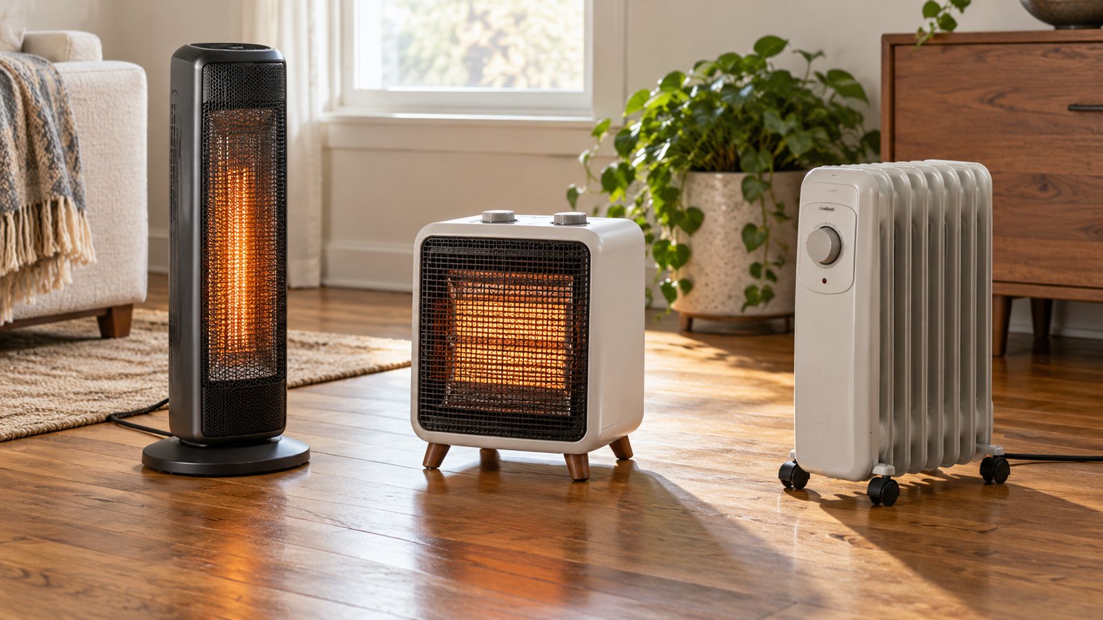 Three space heaters in a room (illustrative)