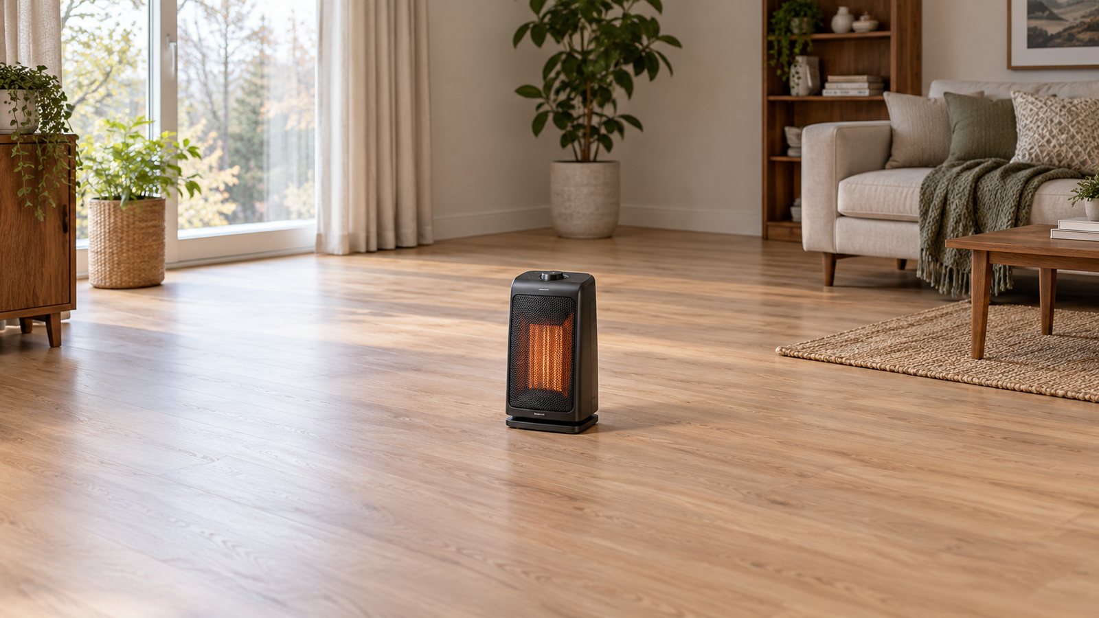 Space heater with clear space around it (illustrative)