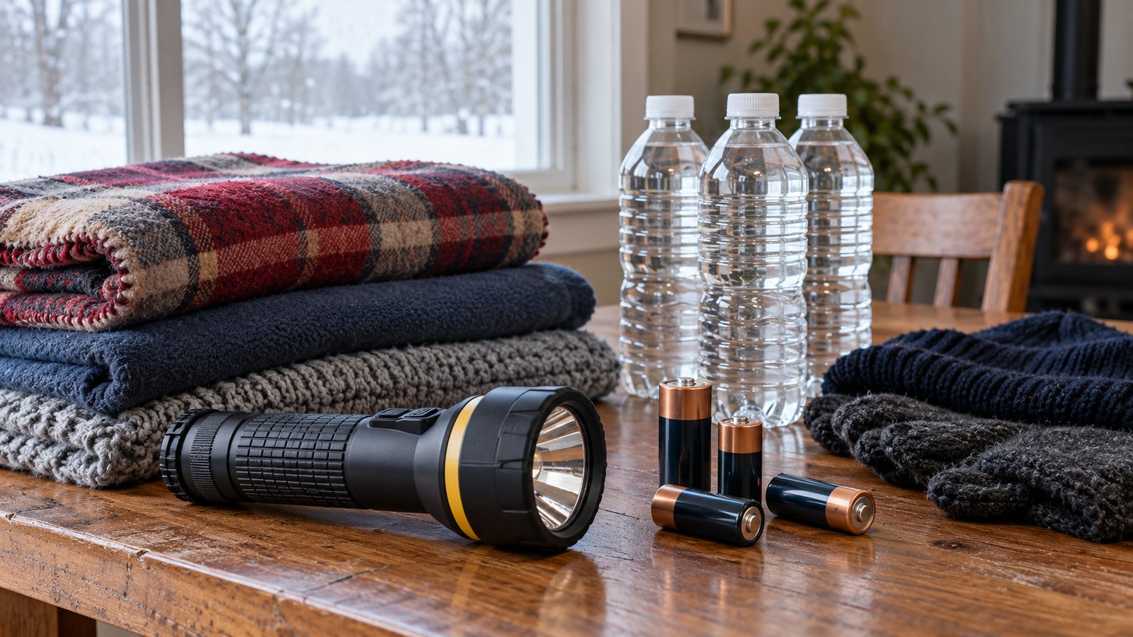 Winter storm kit on a table (illustrative)